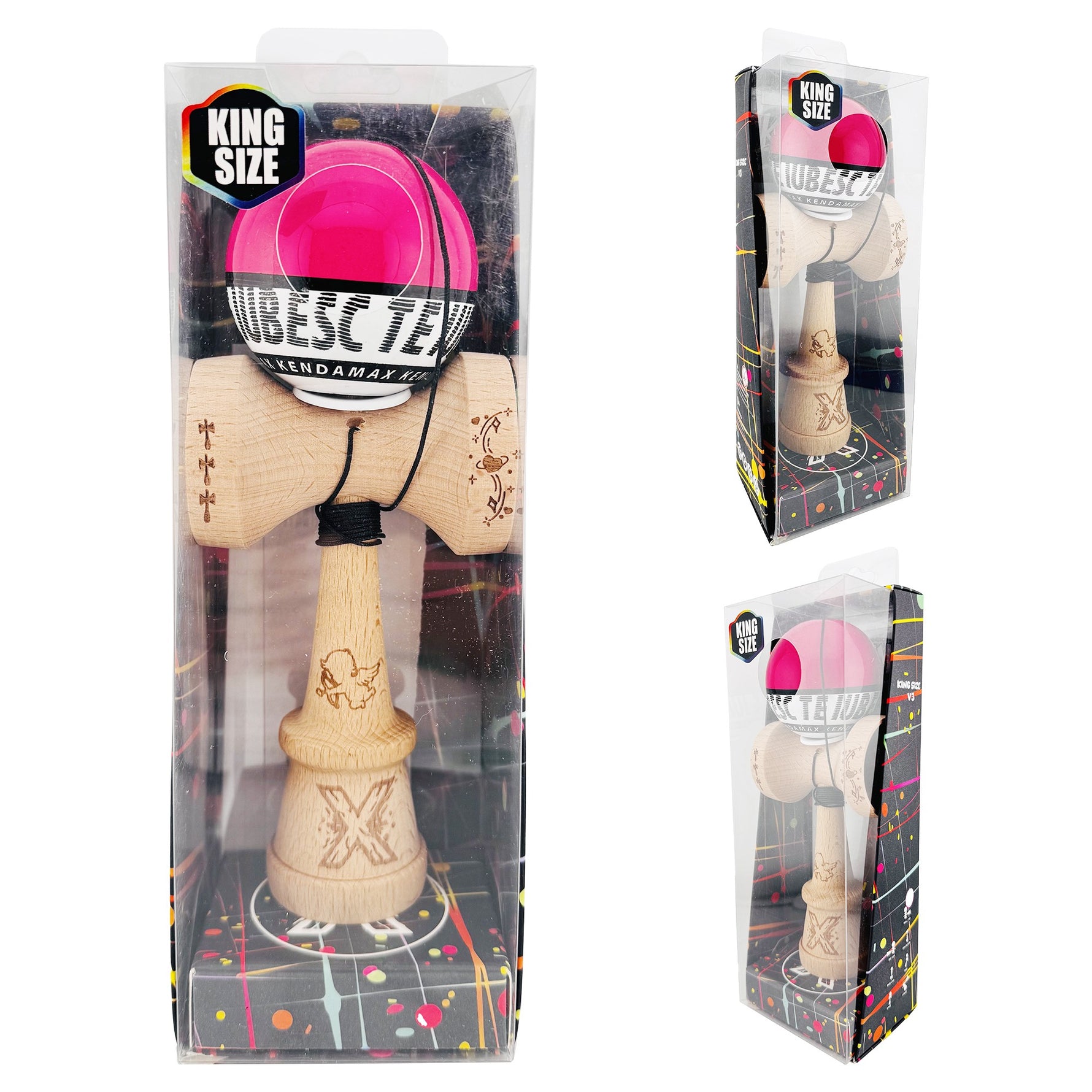 Kendama X TE IUBESC Originala, Profesionala, Flippy, Super Sticky cu Cupe Mari KING SIZE V3, Gaura in Baza, Rulment