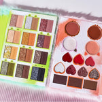 Set de Machiaj Kevin&Coco, 38 culori, Fard Ochi, Iluminatoare si Contouring, Husa Pufoasa, Model Broscuta, 17.3x12.5x5