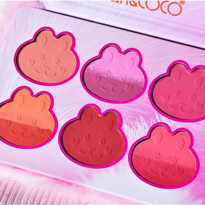 Set de Machiaj Kevin&Coco, 6 culori Blush, Husa Pufoasa, Model Pisicuta, 17.3x12.5x5 cm, Multicolor