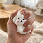 Jucarie Interactiva Antistres pentru Copii, Flippy, Squishy Catelus Kawaii, Silicon Moale, 4.5 x 4.5 cm, Alb/Roz