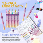 Kit Nail Art, Flippy, Set 12 Markere Acrilice Pentru Unghii, Varf Ultra Fin 0.5 mm, 13 x 10 cm, Multicolor