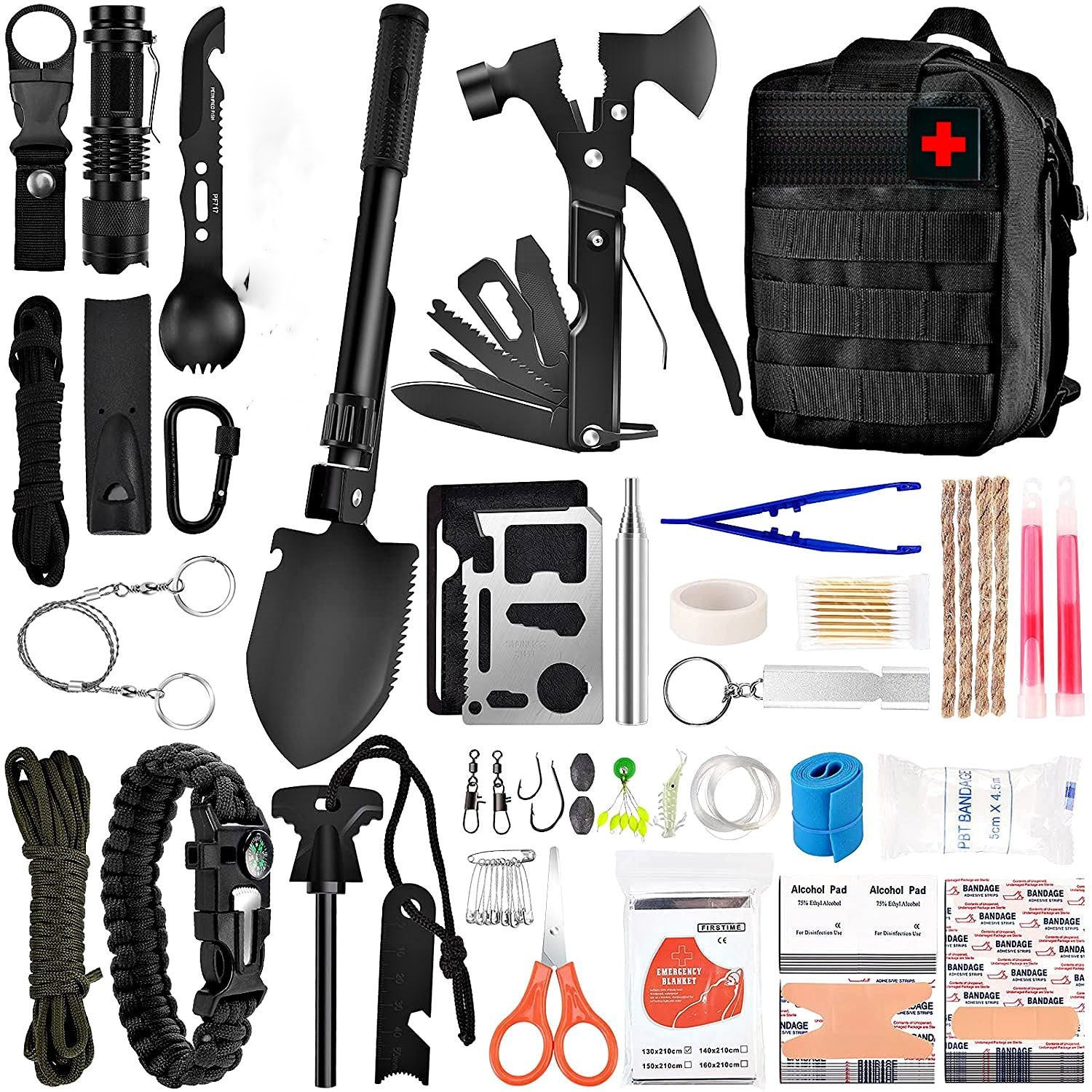 Kit supravietuire multifuncional Flippy, 42 de Instrumente Profesionale, Echipament de prim-ajutor, Drumetie, Camping,