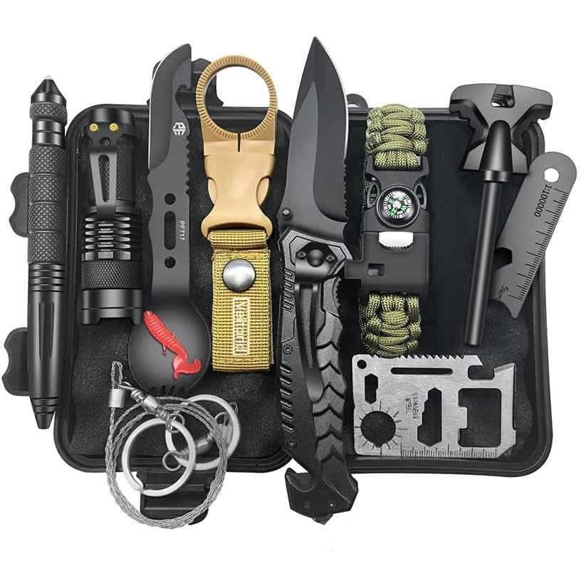 Kit supravietuire multifunctional 13 in 1 Flippy, Instrumente profesionale, agatatoare ghiozdan, pentru Camping,