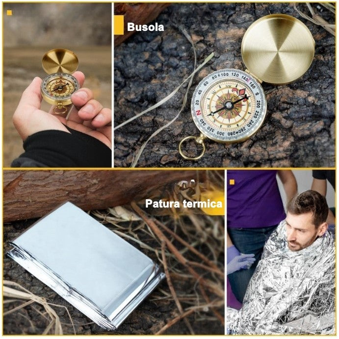 Kit supravietuire multifunctional 16 in 1 Flippy, Instrumente profesionale, Agatatoare ghiozdan, pentru Camping,