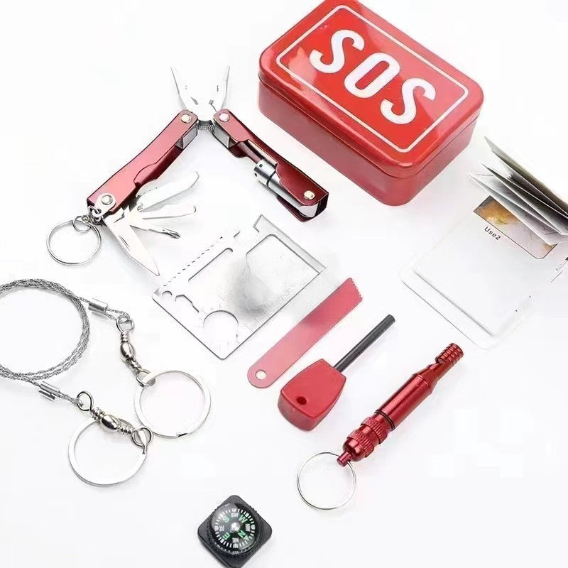 Kit supravietuire multifunctional Flippy, Instrumente profesionale, tip cutie, pentru Camping, Drumetii, Aventuri in