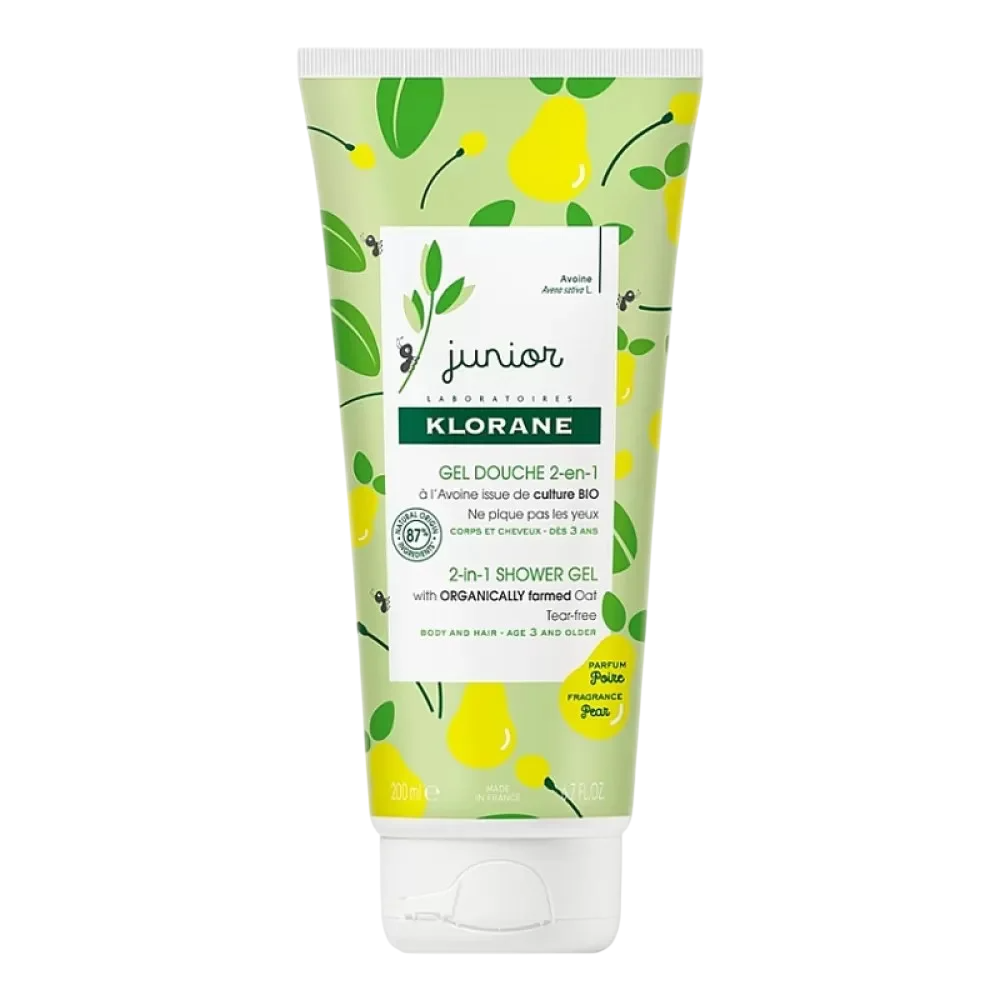 Klorane, Junior, Pară, Gel de duș și șampon 2 în 1, Ovăz, 200 ml