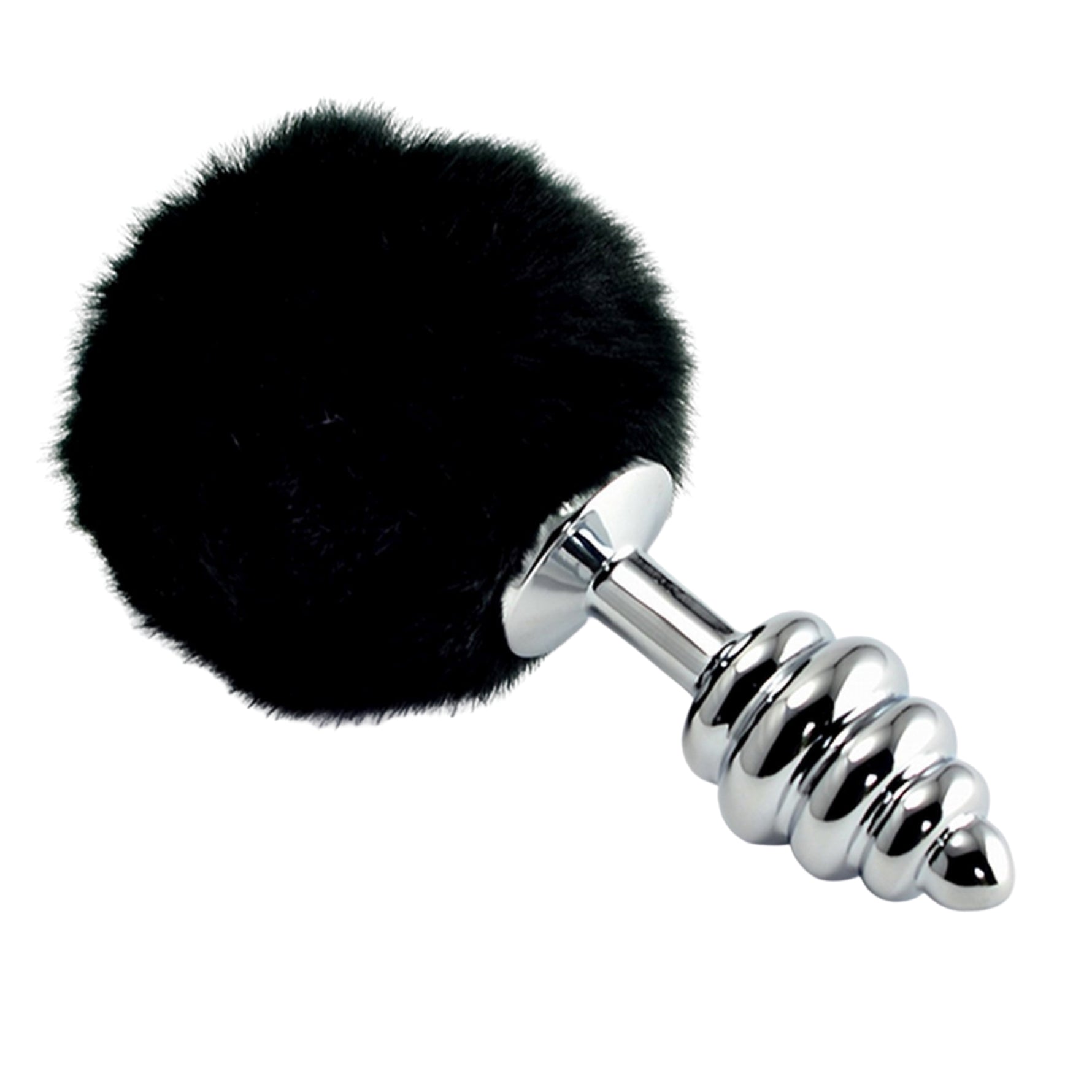 Plug anal spiralat argintiu Lovetoy cu pompom negru