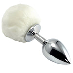 Plug anal mare argintiu cu pompom alb Lovetoy