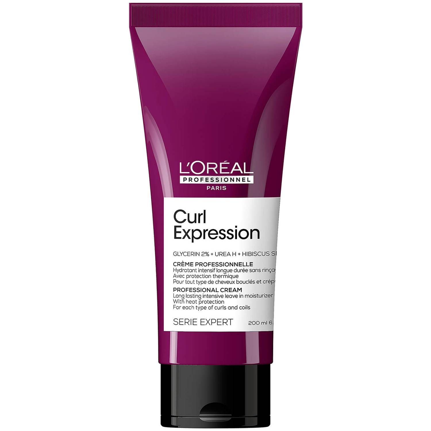L'Oreal Professionnel, Serie Expert Curl Expression, Glicerină 2% + Uree H + Semințe de hibiscus, Tratament cu cremă fără clătire pentru păr, Hidratare intensă, 200 ml