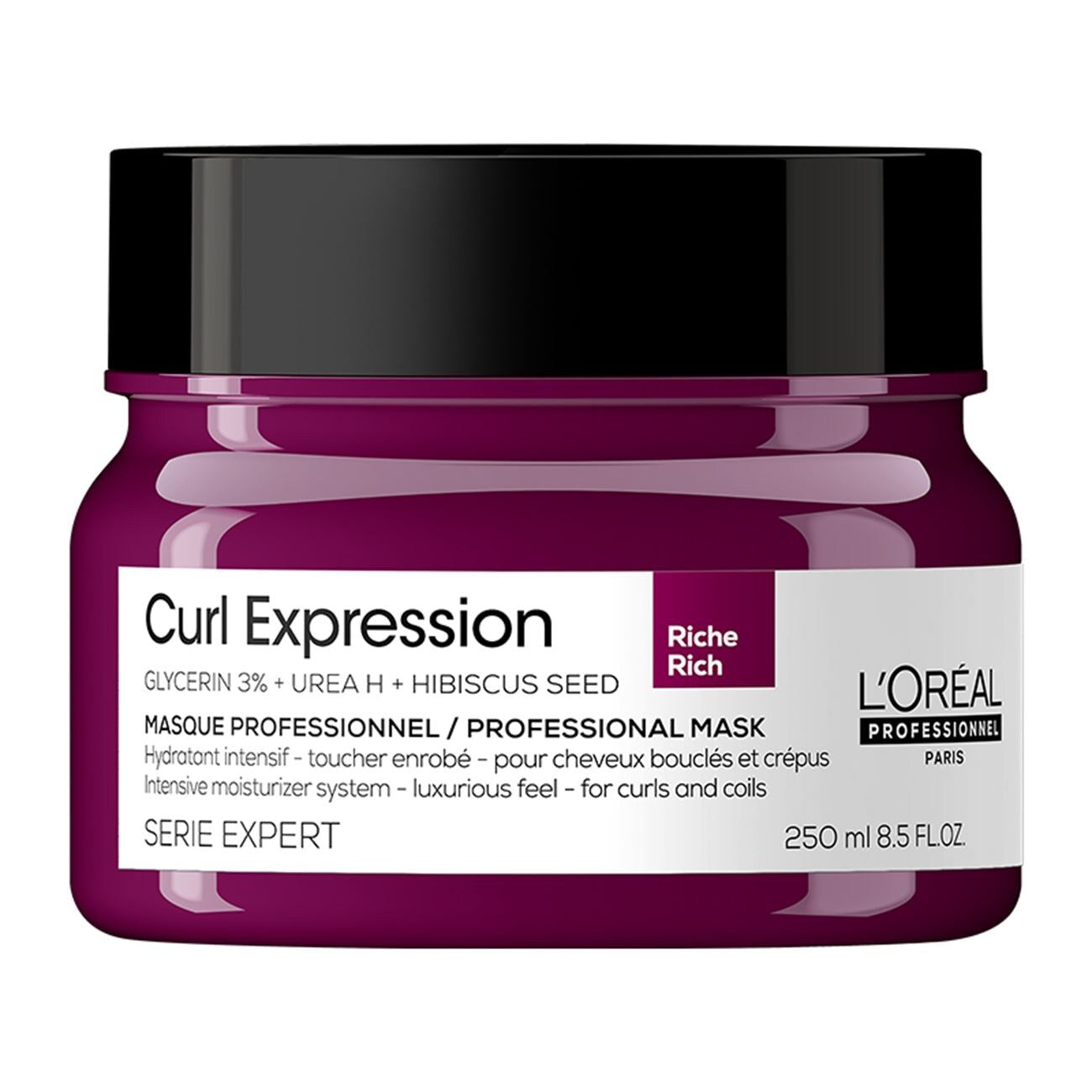 L'Oreal Professionnel, Serie Expert Curl Expression Rich, Glicerină 3% + Uree H + Semințe de hibiscus, Mască cremă pentru tratamentul părului, Hidratare intensă, 250 ml