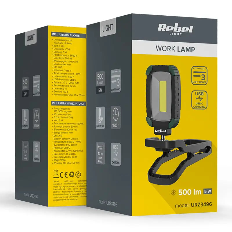 Lampa atelier LED COB 5W cu acumulator Li-Ion REBEL URZ3496