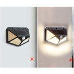 Lampa cu incarcare solara pentru exterior, 100 LED cu distanta de inductie, montaj pe perete, fara cabluri, cu 4 fete,