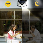 Lampa cu incarcare solara pentru exterior, 100 LED cu distanta de inductie, montaj pe perete, fara cabluri, cu 4 fete,