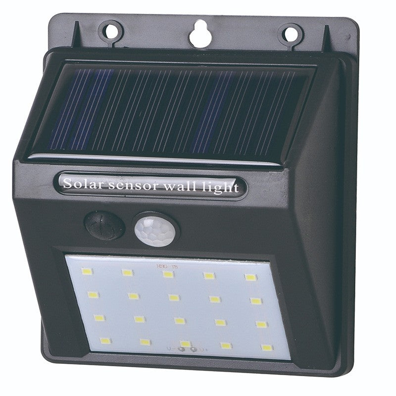 Lampa cu incarcare solara si senzor de miscare pentru exterior, 20 LED cu distanta de inductie, montaj pe perete, fara