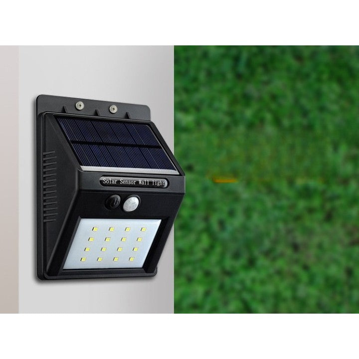 Lampa cu incarcare solara si senzor de miscare pentru exterior, 20 LED cu distanta de inductie, montaj pe perete, fara