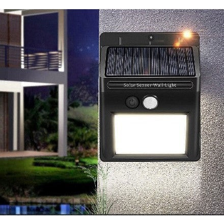 Lampa cu incarcare solara si senzor de miscare pentru exterior, 64 LED cu distanta de inductie, montaj pe perete, fara