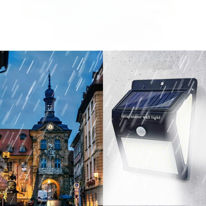 Lampa cu incarcare solara si senzor de miscare pentru exterior, 64 LED cu distanta de inductie, montaj pe perete, fara