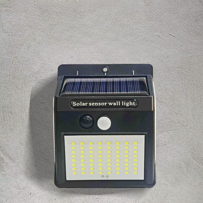 Lampa cu incarcare solara si senzor de miscare pentru exterior, 64 LED cu distanta de inductie, montaj pe perete, fara