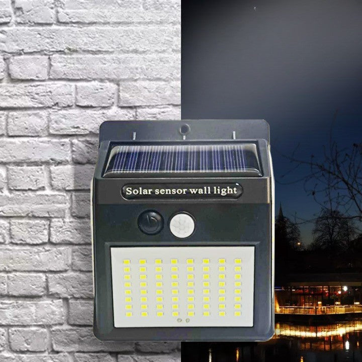 Lampa cu incarcare solara si senzor de miscare pentru exterior, 64 LED cu distanta de inductie, montaj pe perete, fara