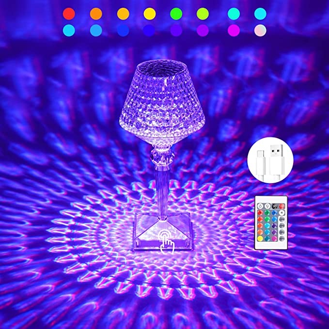 Lampa de birou pe LED RGB 16, Flippy, dimmer tactil, 3 nivele de intensitate, incarcare USB, 3W, Cristal Acrilic, cu