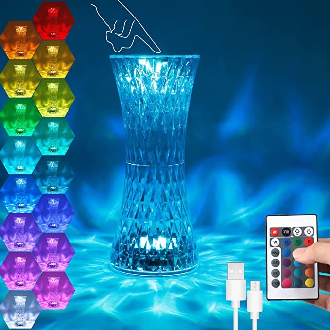 Lampa de birou pe LED RGB 16, Flippy, dimmer tactil, 3 nivele de intensitate, incarcare USB, 3W, Cristal Acrilic, 8x19