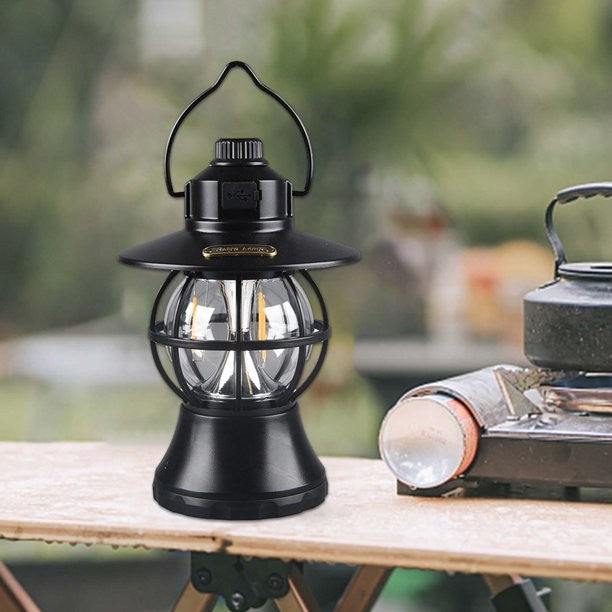 Lampă de camping retro portabilă, Felinar Vintage LED ABS, Acumulator inclus 1200 mAh, reincarcabila, 20 cm inaltime, 3
