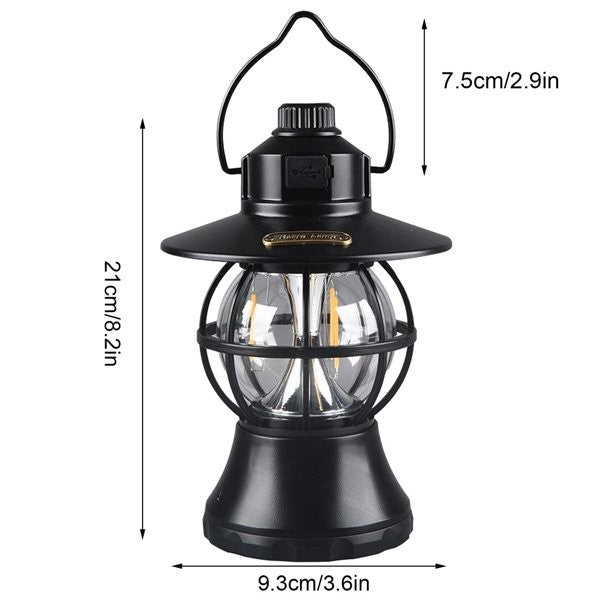 Lampă de camping retro portabilă, Felinar Vintage LED ABS, Acumulator inclus 1200 mAh, reincarcabila, 20 cm inaltime, 3