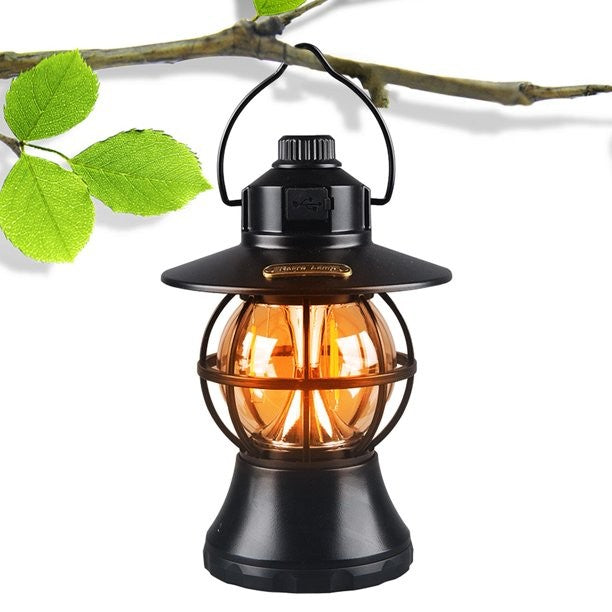 Lampă de camping retro portabilă, Felinar Vintage LED ABS, Acumulator inclus 1200 mAh, reincarcabila, 20 cm inaltime, 3