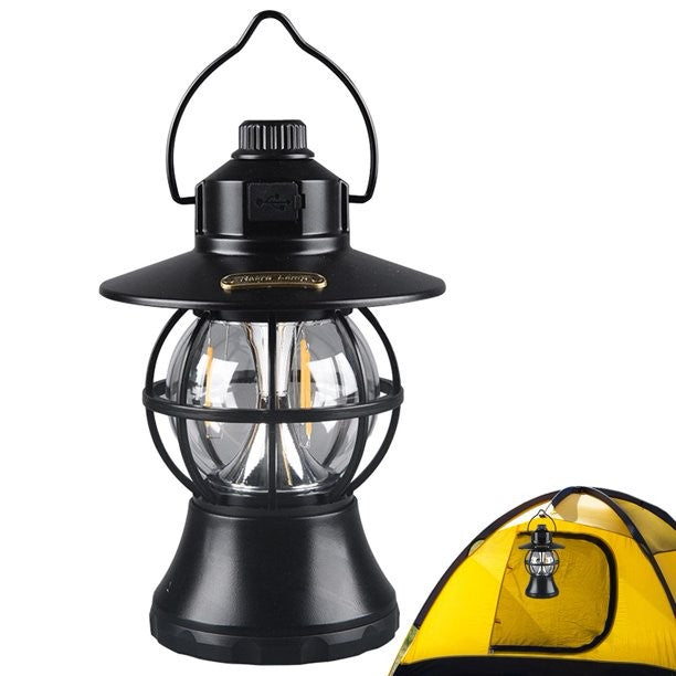 Lampă de camping retro portabilă, Felinar Vintage LED ABS, Acumulator inclus 1200 mAh, reincarcabila, 20 cm inaltime, 3