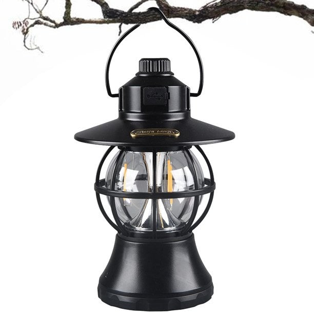 Lampă de camping retro portabilă, Felinar Vintage LED ABS, Acumulator inclus 1200 mAh, reincarcabila, 20 cm inaltime, 3