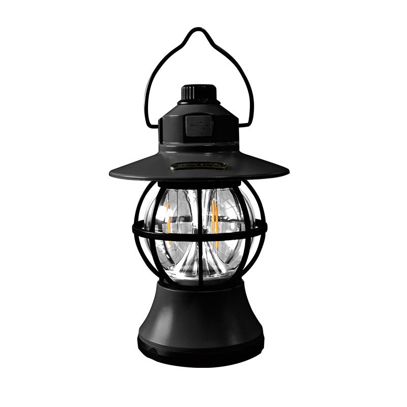 Lampă de camping retro portabilă, Felinar Vintage LED ABS, Acumulator inclus 1200 mAh, reincarcabila, 20 cm inaltime, 3