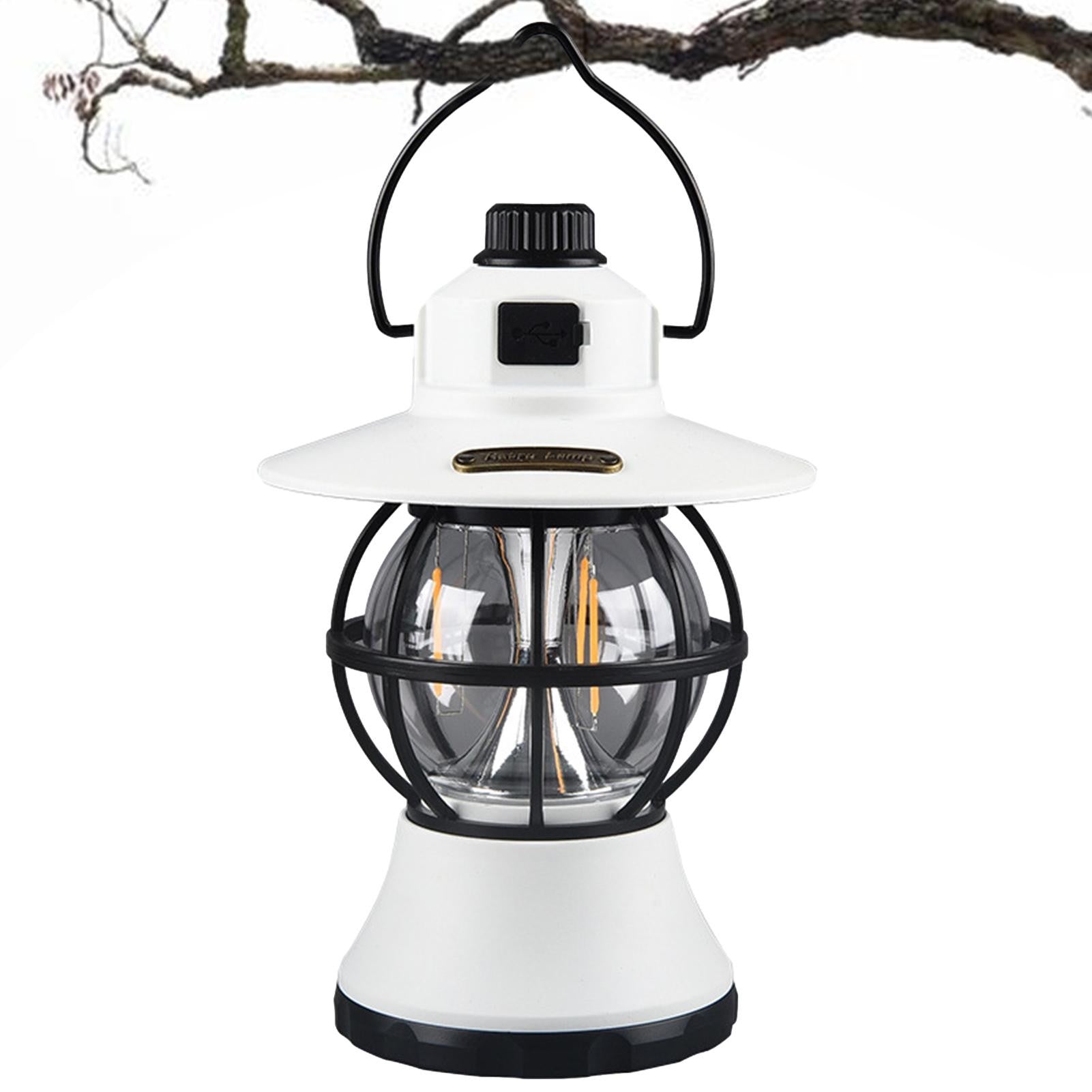 Lampă de camping retro portabilă, Felinar Vintage LED ABS, Acumulator inclus 1200 mAh, reincarcabila, 20 cm inaltime, 3