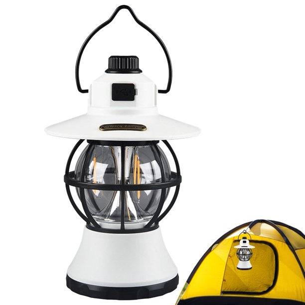 Lampă de camping retro portabilă, Felinar Vintage LED ABS, Acumulator inclus 1200 mAh, reincarcabila, 20 cm inaltime, 3