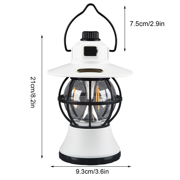 Lampă de camping retro portabilă, Felinar Vintage LED ABS, Acumulator inclus 1200 mAh, reincarcabila, 20 cm inaltime, 3