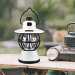 Lampă de camping retro portabilă, Felinar Vintage LED ABS, Acumulator inclus 1200 mAh, reincarcabila, 20 cm inaltime, 3