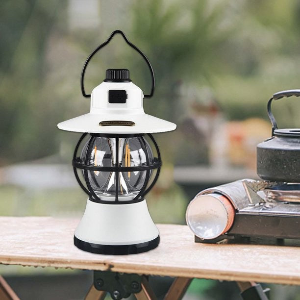 Lampă de camping retro portabilă, Felinar Vintage LED ABS, Acumulator inclus 1200 mAh, reincarcabila, 20 cm inaltime, 3