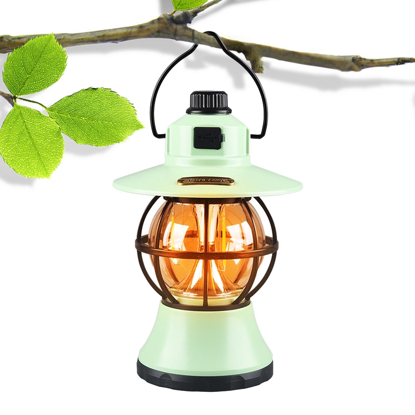 Lampă de camping retro portabilă, Felinar Vintage LED ABS, Acumulator inclus 1200 mAh, reincarcabila, 3 moduri de