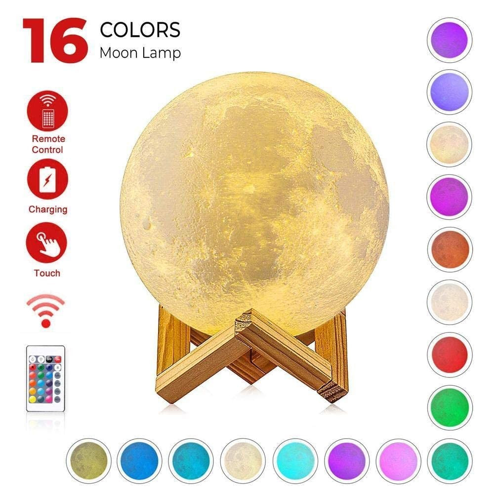 Lampa de veghe in forma de luna cu stele 3D Moon Light, Acumulator integrat, alimentare USB, stand din plastic inclus,