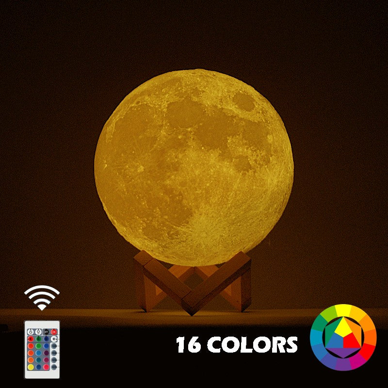 Lampa de veghe in forma de luna cu stele 3D Moon Light, Acumulator integrat, alimentare USB, stand din plastic inclus,