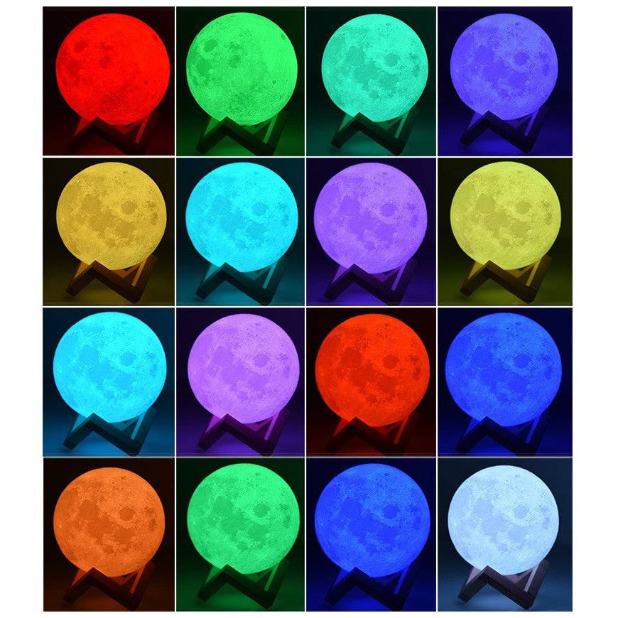 Lampa de veghe luna 3D Moon Light, lumina multicolora cu LED, 7 culori, schimbare culoare prin atingere, alimentare