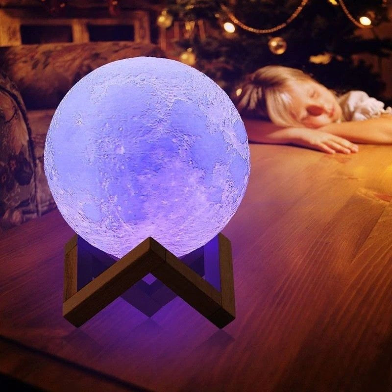 Lampa de veghe luna 3D Moon Light, lumina multicolora cu LED, 7 culori, schimbare culoare prin atingere, alimentare