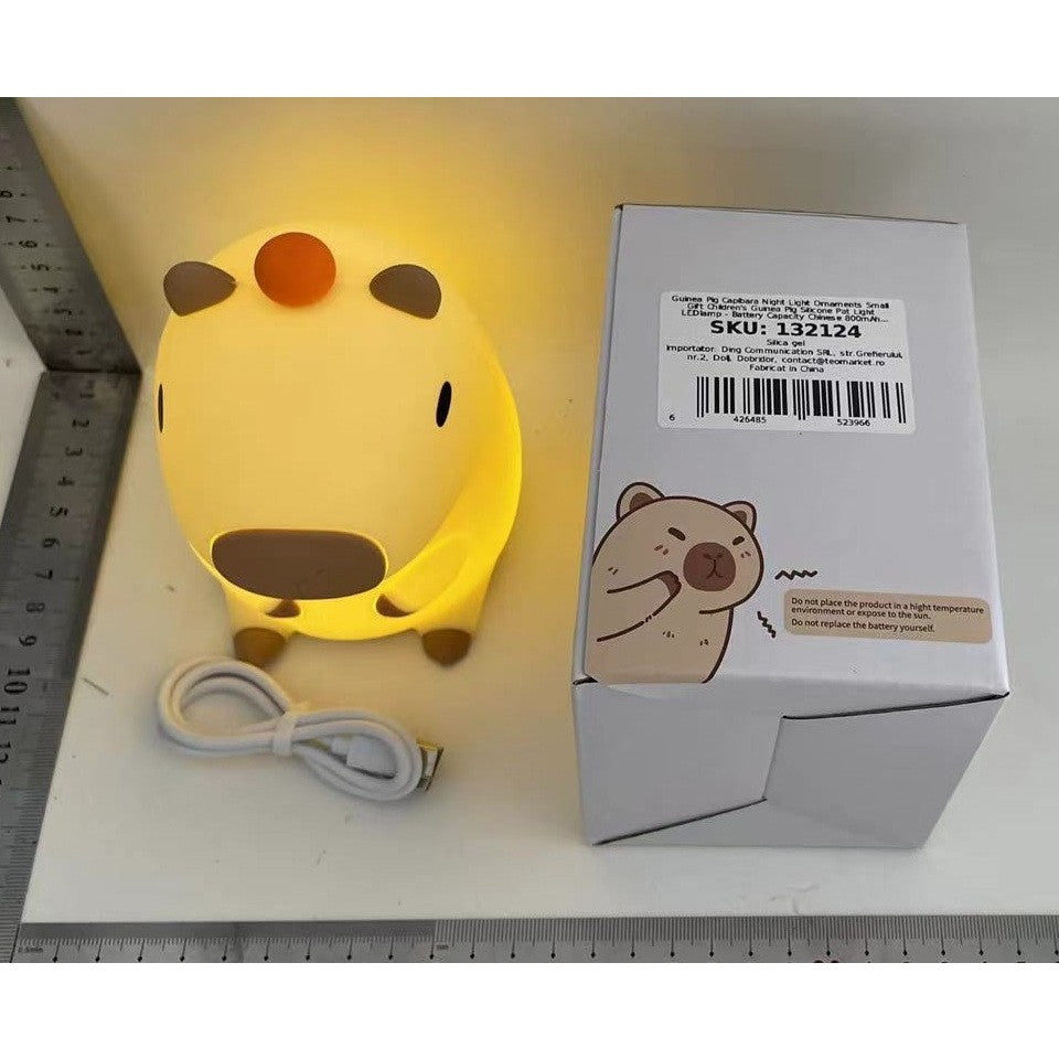 Lampa de Veghe pentru Copii, Flippy, din Silicon, Senzor Tactil, Model Capibara, Lumina Calda, Protectie pentru Ochi,