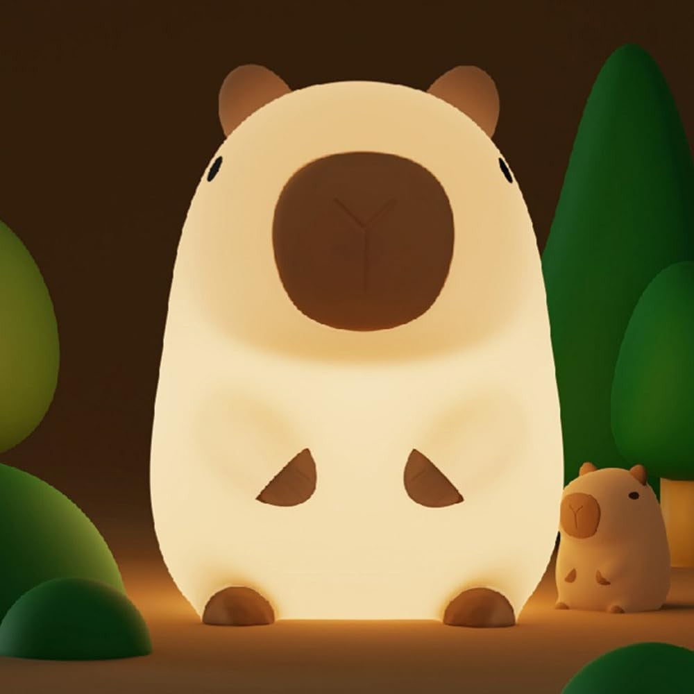 Lampa de Veghe pentru Copii, Flippy, din Silicon, Senzor Tactil, Model Capibara, Lumina Calda, Protectie pentru Ochi,