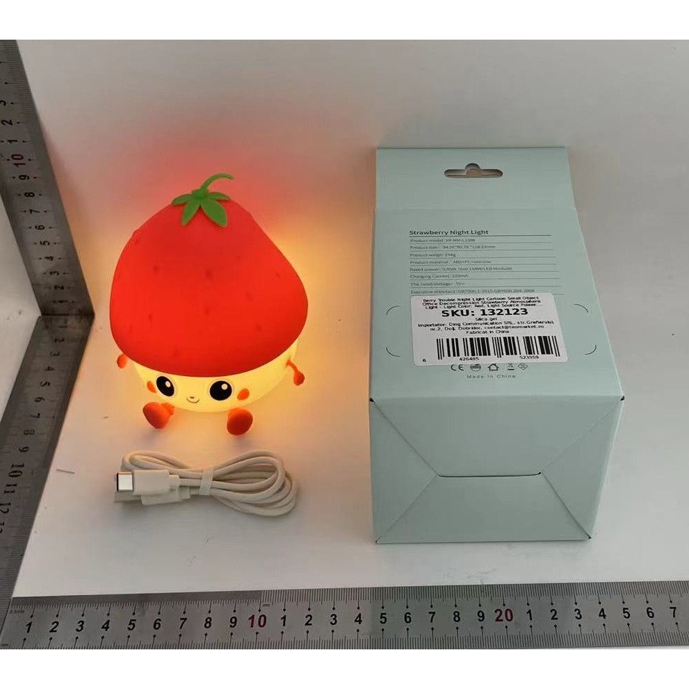 Lampa de Veghe pentru Copii, Flippy, din Silicon, Senzor Tactil, Model Capsunica, Lumina Calda, Protectie pentru Ochi,