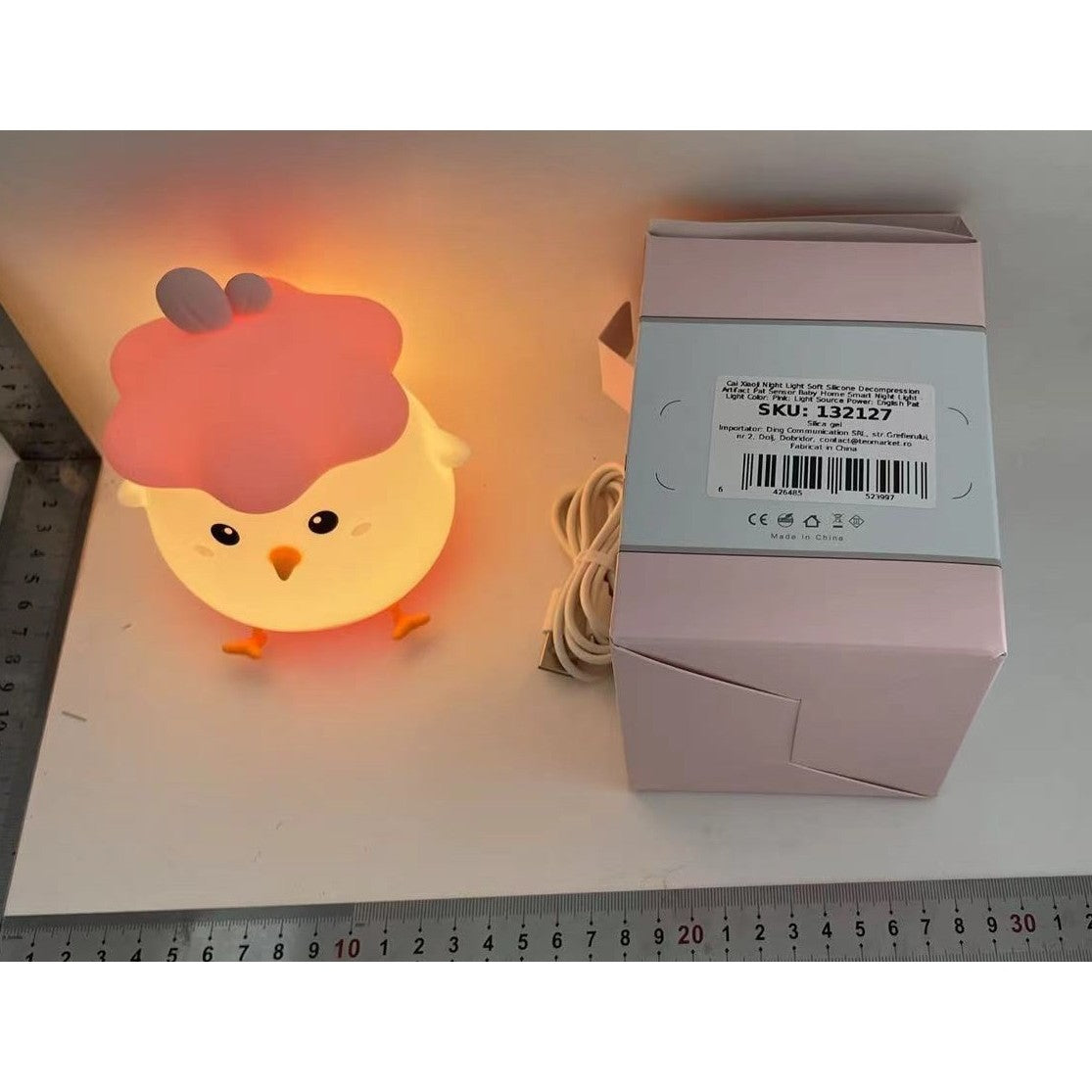 Lampa de Veghe pentru Copii, Flippy, din Silicon, Senzor Tactil, Model Pui, Lumina Calda, Protectie pentru Ochi,