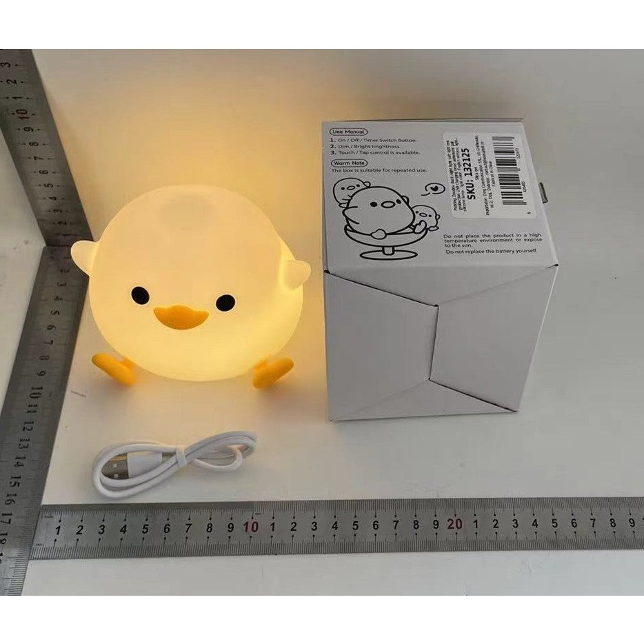 Lampa de Veghe pentru Copii, Flippy, din Silicon, Senzor Tactil, Model Ratusca, Lumina Calda, Timer Automat, Protectie