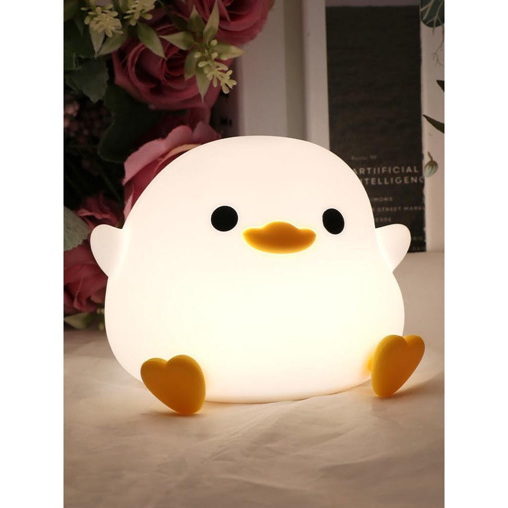 Lampa de Veghe pentru Copii, Flippy, din Silicon, Senzor Tactil, Model Ratusca, Lumina Calda, Timer Automat, Protectie