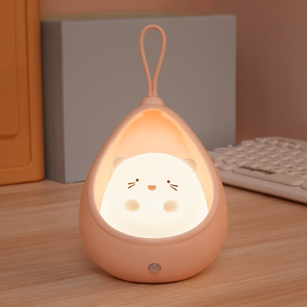 Lampa de veghe portabila cu 2 moduri de functionare Flippy, silicon non-toxic, reincarcabila USB, senzor miscare, roz,