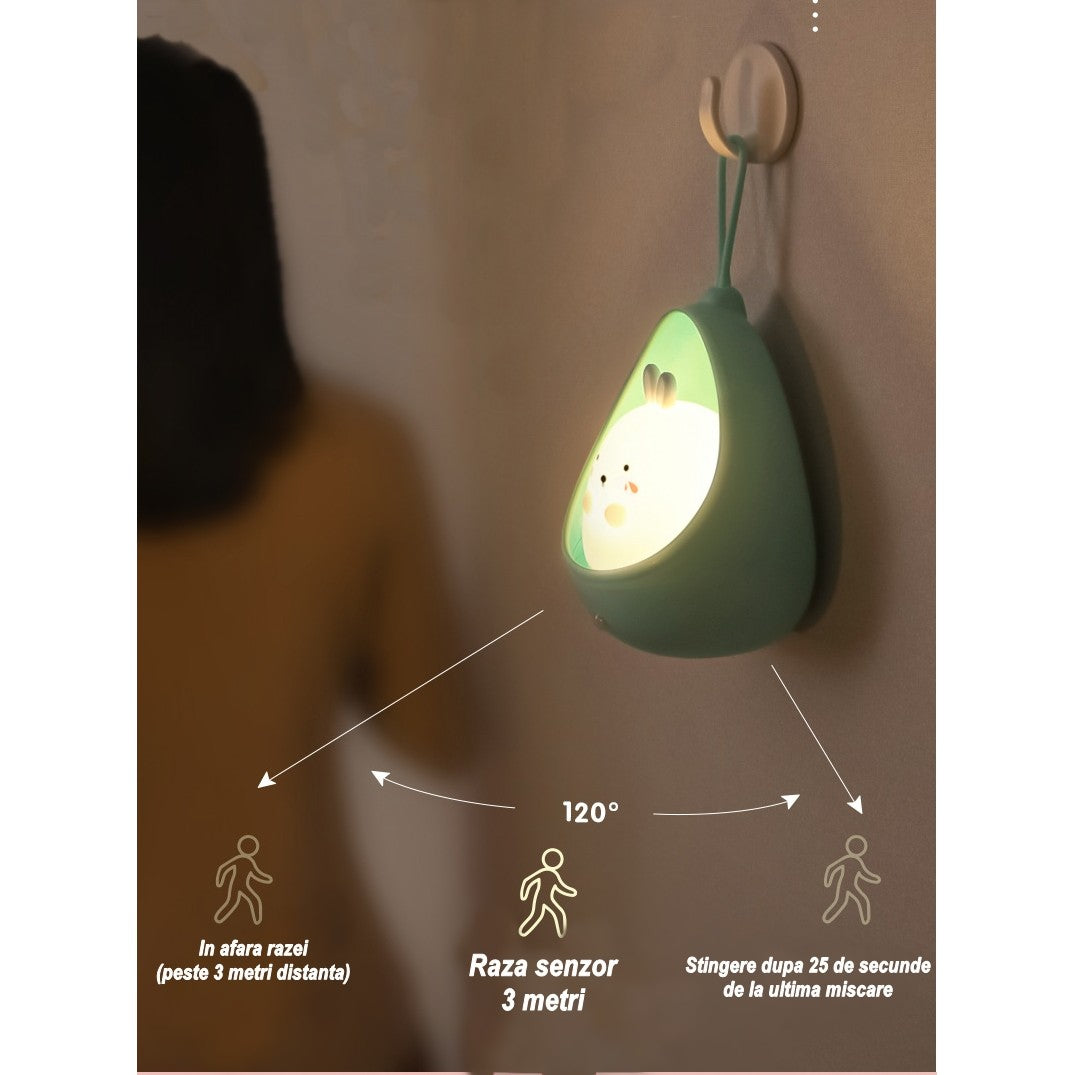 Lampa de veghe portabila cu 2 moduri de functionare Flippy, silicon non-toxic, reincarcabila USB, senzor miscare,