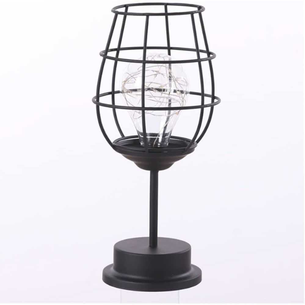 Lampa Decorativa cu Leduri, Flippy, Model Pahar de Vin, cu Baterii, 13 x 13 x 28 cm, Suport Negru, Lumina Alb Cald